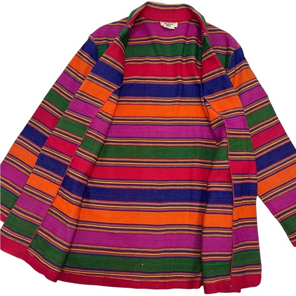 Vintage Weekend Wear 90s Striped Blanket Weave Jacket Long Western Aztec Blazer - Picture 4 of 16